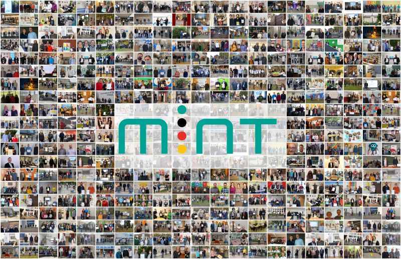 Das Bild zeigt Gruppenfotos der MINT-freundlichen Schulenvon Mitgliedern deüber die Aktivitäten innerhalb des MINT-Netzwerkes Botschafternetzwerks 