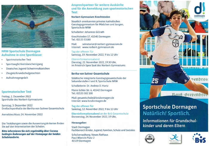 NRW Sportschule Dormagen Flyer 2021 Bild